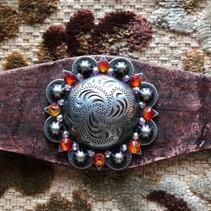 Artisan Leather Bracelet w/Swarovski Crystals.